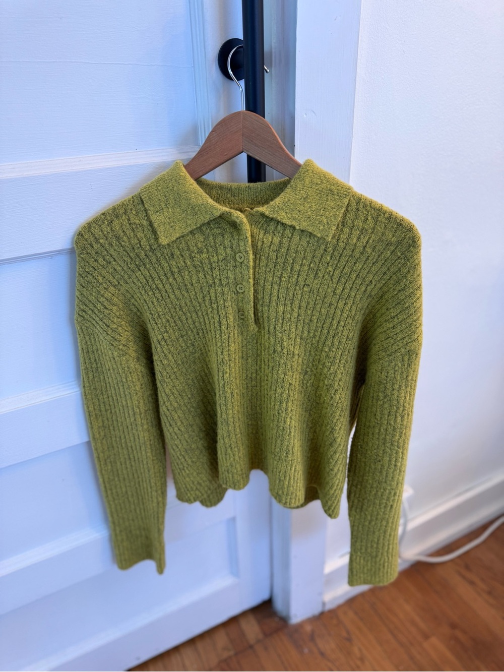 OAK + FORT Olive Green Ribbed Polo VβNeck Sweater